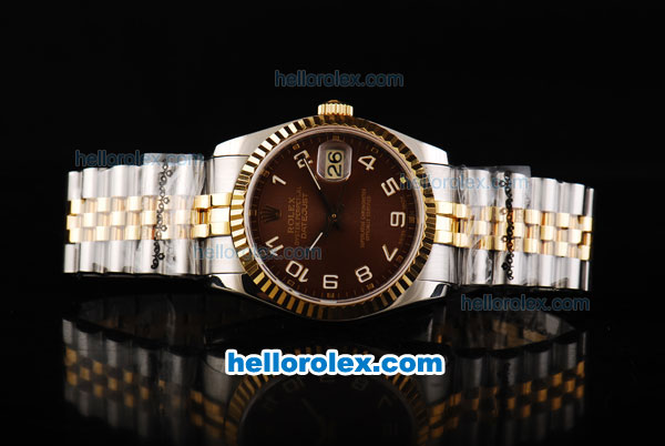 Rolex Datejust Swiss ETA 2836 Automatic Movement Two Tone with White Numeral Markers and Brown Dial - Click Image to Close